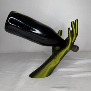 Hand Wine Bottle Holder 12" Gold Black Display Bar Shelf Decor Unique Gift